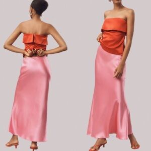 Endless Rose Elegant Pink Satin Maxi Skirt
